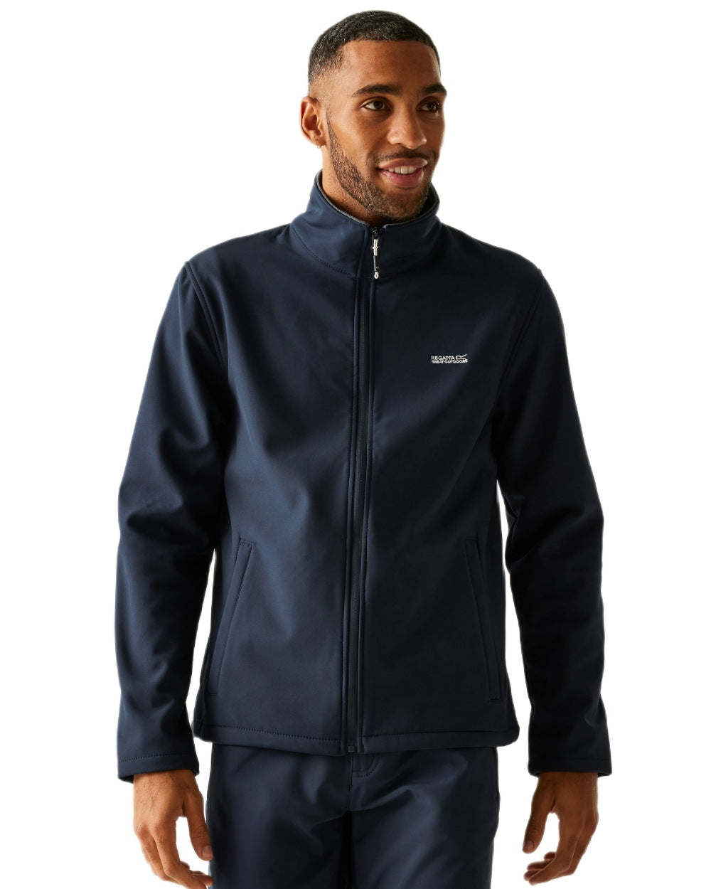 Navy Coloured Regatta Mens Cera V Softshell Jacket on white background 