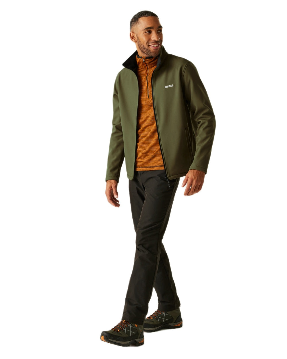 Olive Night Coloured Regatta Mens Cera V Softshell Jacket on white background 