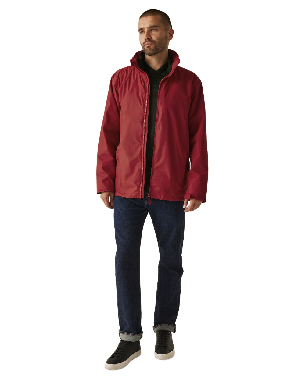 Classic Red Black coloured Regatta Mens Classic Waterproof 3 in 1 Jacket on white background 