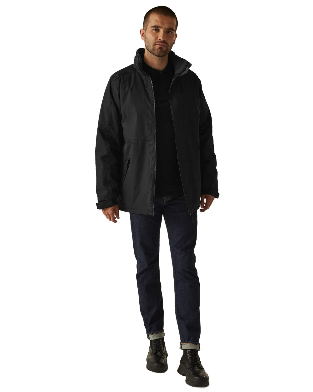 Black coloured Regatta Mens Dover Waterproof Parka Jacket on white background 