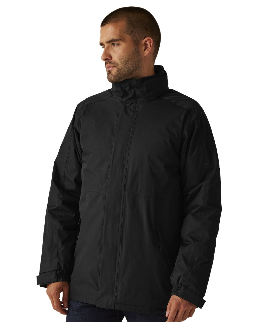 Black coloured Regatta Mens Dover Waterproof Parka Jacket on white background 