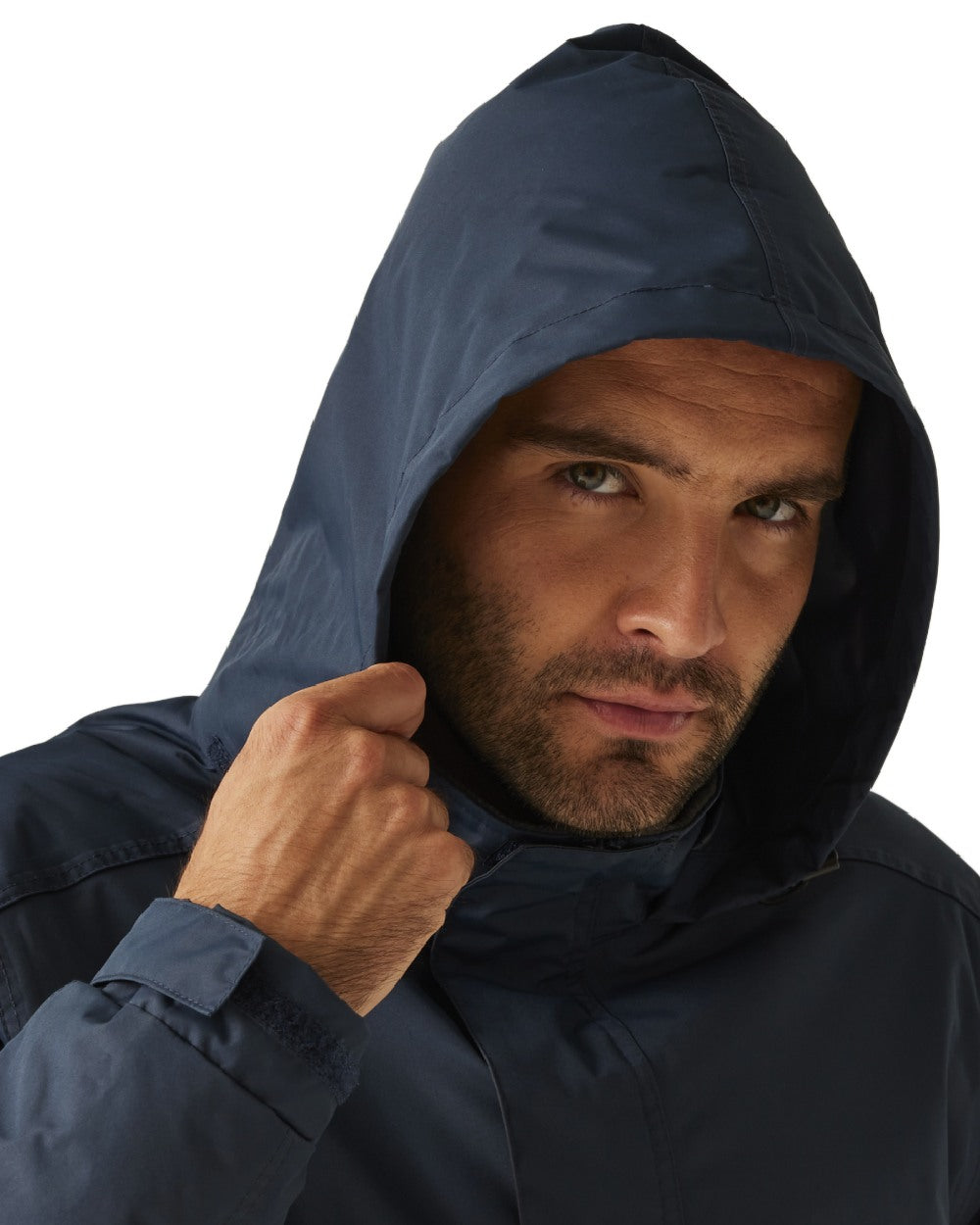 Navy coloured Regatta Mens Dover Waterproof Parka Jacket on white background 