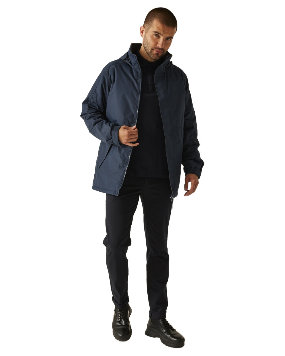 Navy coloured Regatta Mens Dover Waterproof Parka Jacket on white background 
