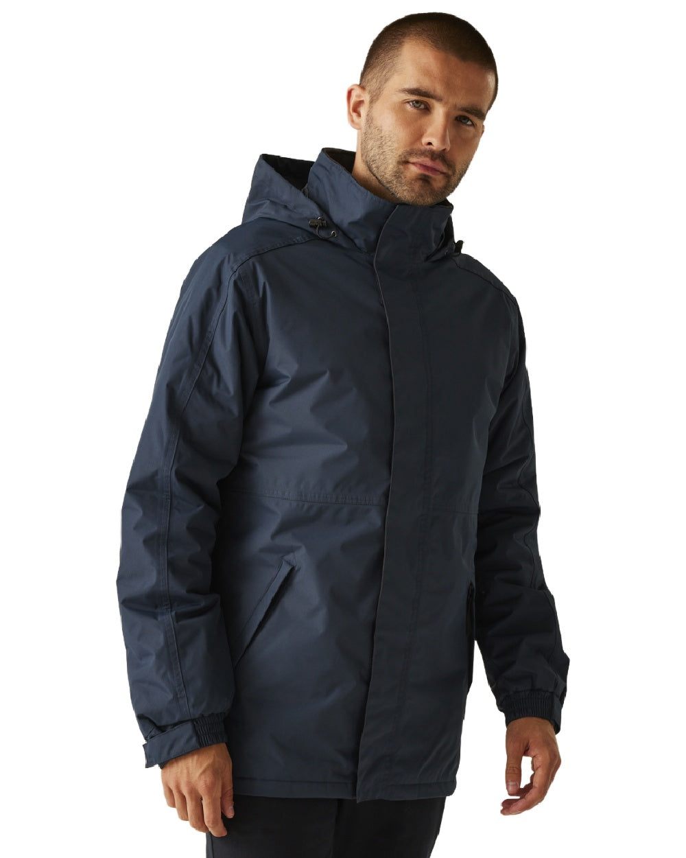 Navy coloured Regatta Mens Dover Waterproof Parka Jacket on white background 