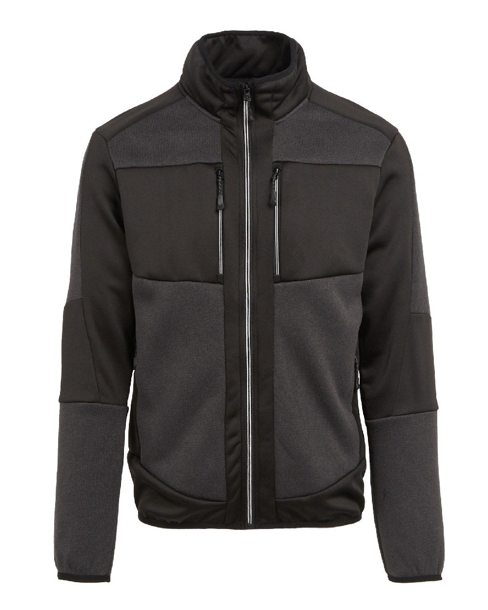 Ash Black coloured Regatta Mens E-Volve Stretch Midlayer Fleece Jacket on white background 