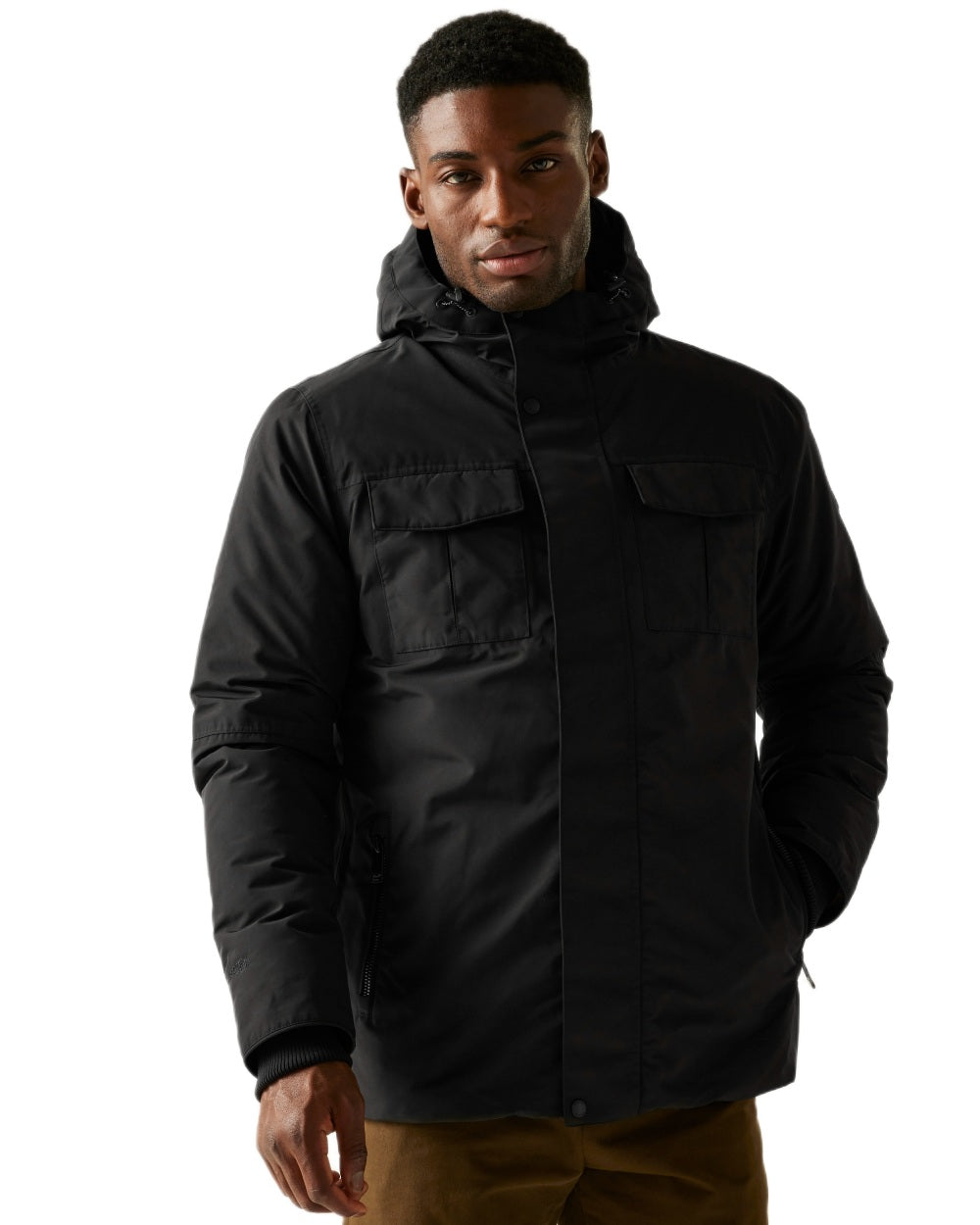 Black Coloured Regatta Mens Eamont Waterproof Insulated Jacket on white background 