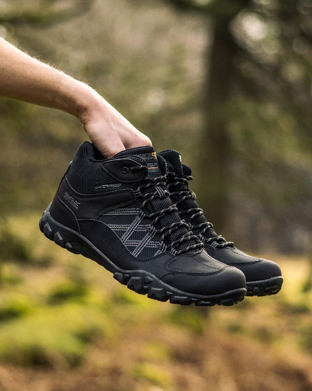 Black Granite Coloured Regatta Mens Edgepoint Waterproof Mid Walking Boots on outdoor background 