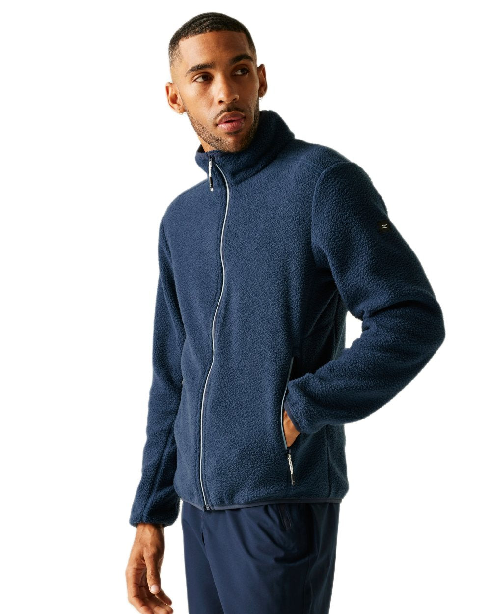 Moon Light Denim Coloured Regatta Mens Elnut Full Zip Fleece Jacket on white background 