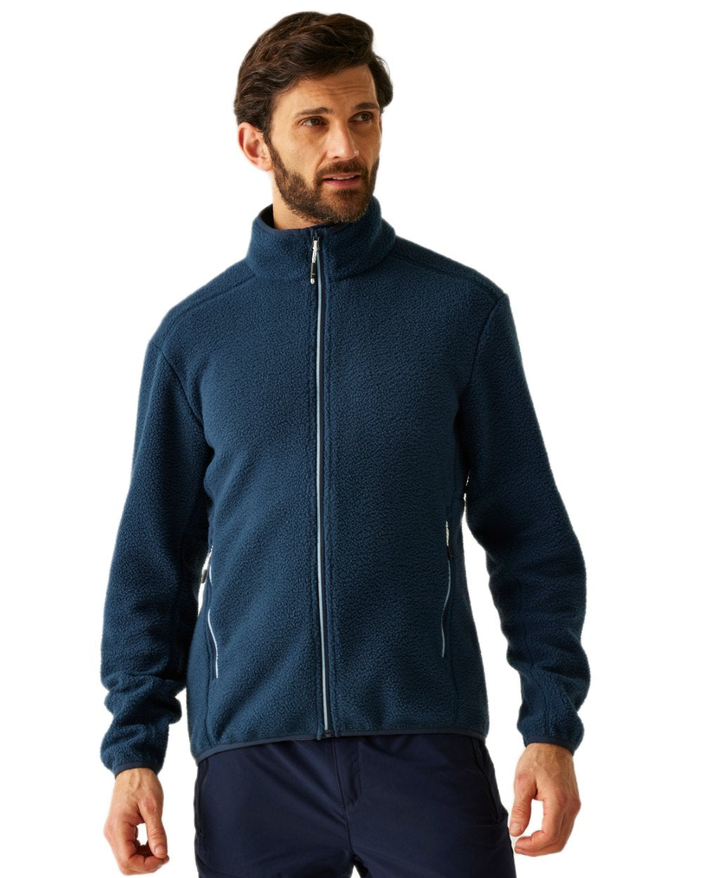 Moon Light Denim Coloured Regatta Mens Elnut Full Zip Fleece Jacket on white background 