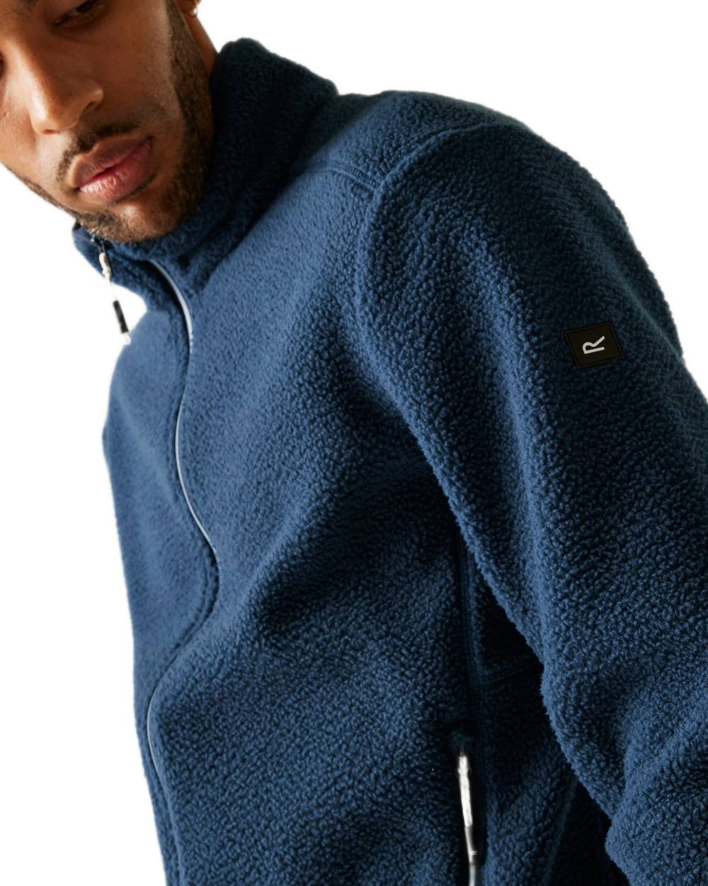 Moon Light Denim Coloured Regatta Mens Elnut Full Zip Fleece Jacket on white background 