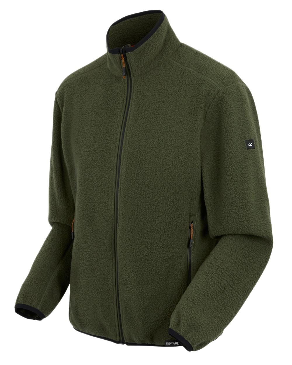Olive Night Coloured Regatta Mens Elnut Full Zip Fleece Jacket on white background 