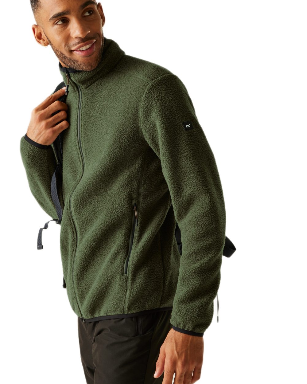 Olive Night Coloured Regatta Mens Elnut Full Zip Fleece Jacket on white background 