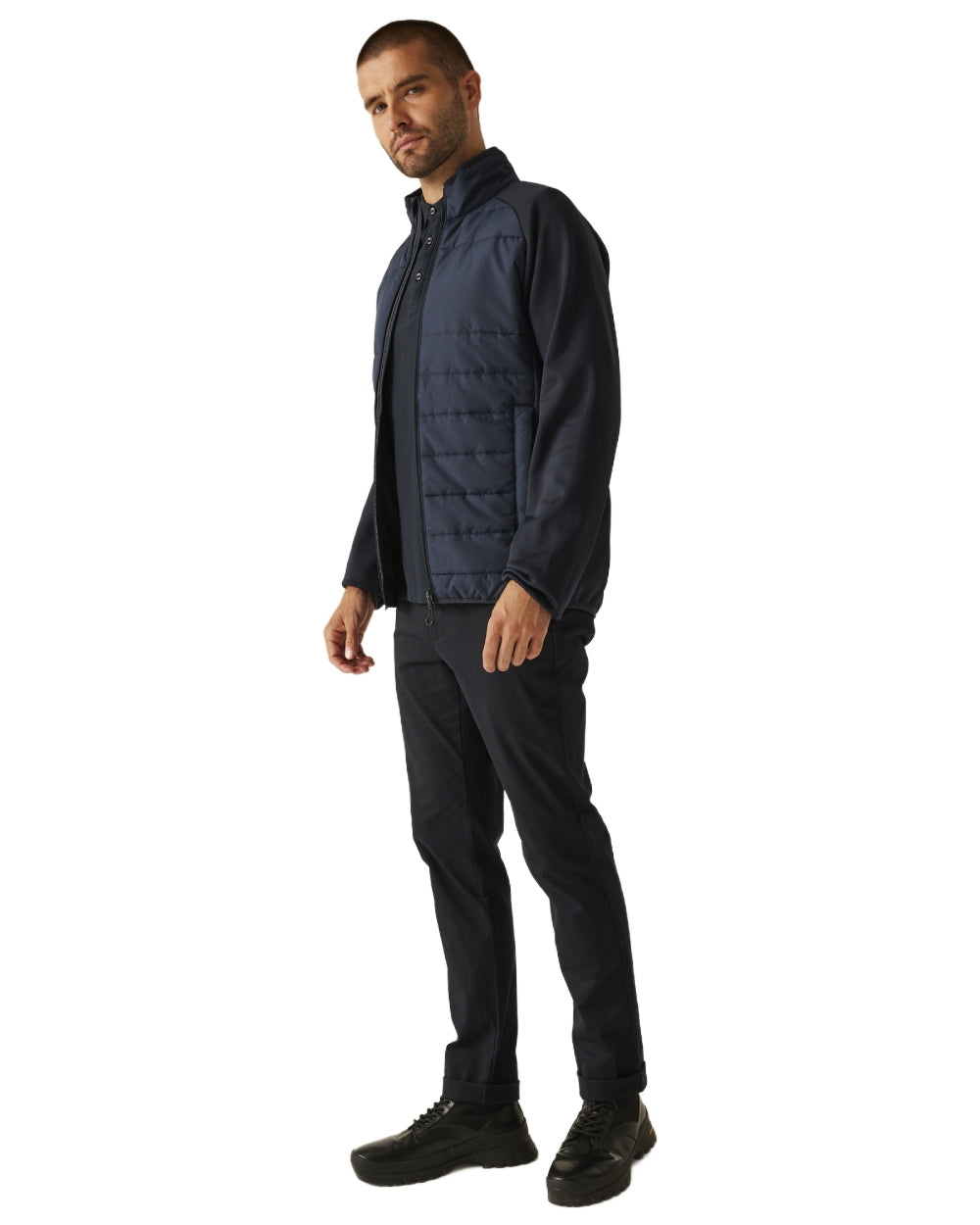 Navy coloured Regatta Mens Essential Hybrid Jacket on white background 