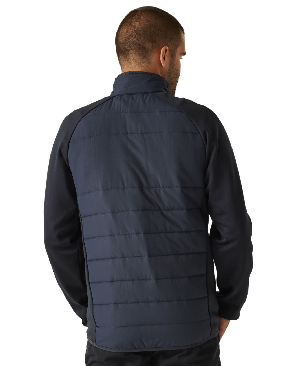 Navy coloured Regatta Mens Essential Hybrid Jacket on white background 
