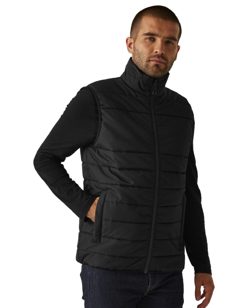 Black coloured Regatta Mens Essential Thermal Bodywarmer on white background 