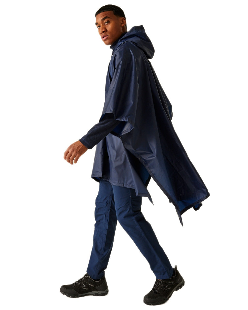 Navy Coloured Regatta Mens Fedrik Waterproof Poncho on white background 