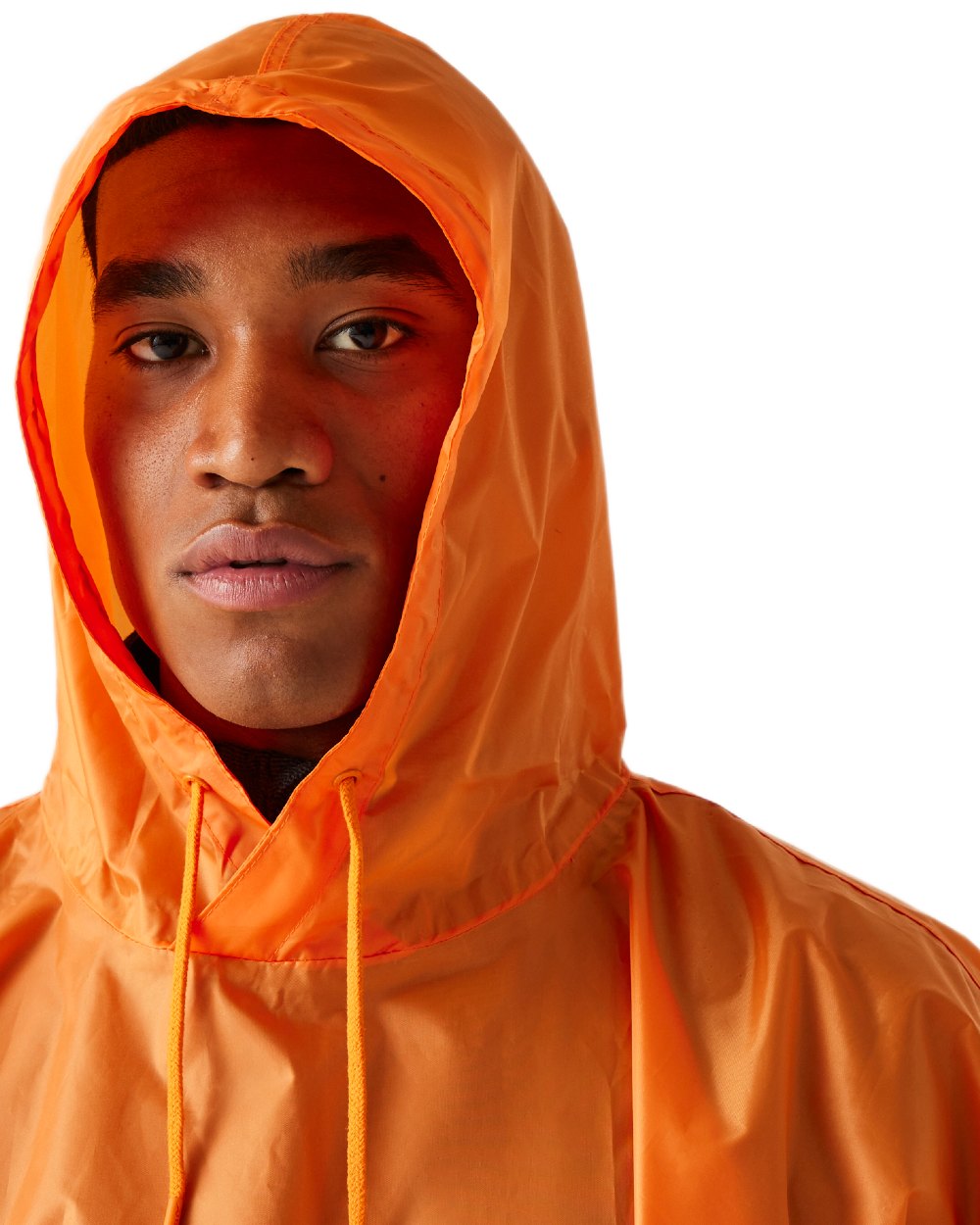 Persimmon Coloured Regatta Mens Fedrik Waterproof Poncho on white background 