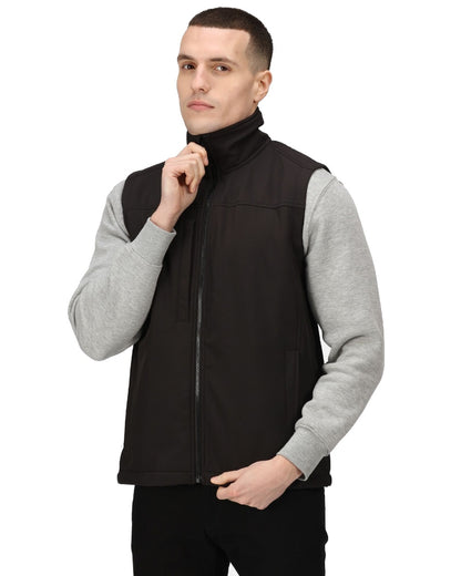 All Black coloured Regatta Mens Flux Softshell Bodywarmer on white background 