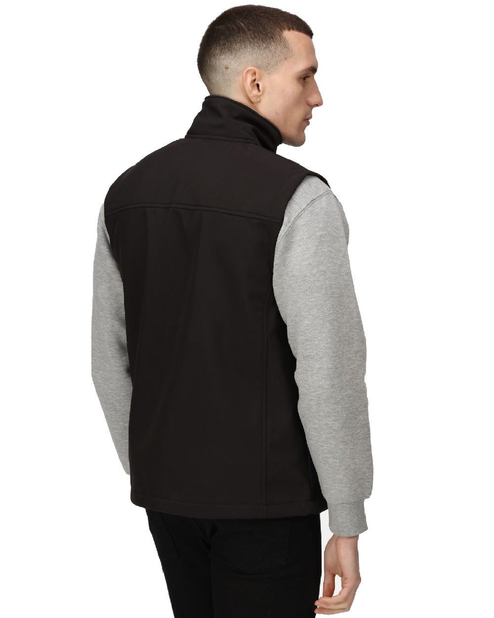 All Black coloured Regatta Mens Flux Softshell Bodywarmer on white background 
