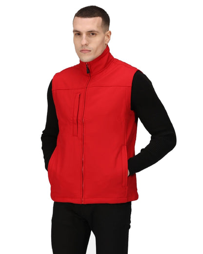 Classic Red coloured Regatta Mens Flux Softshell Bodywarmer on white background 