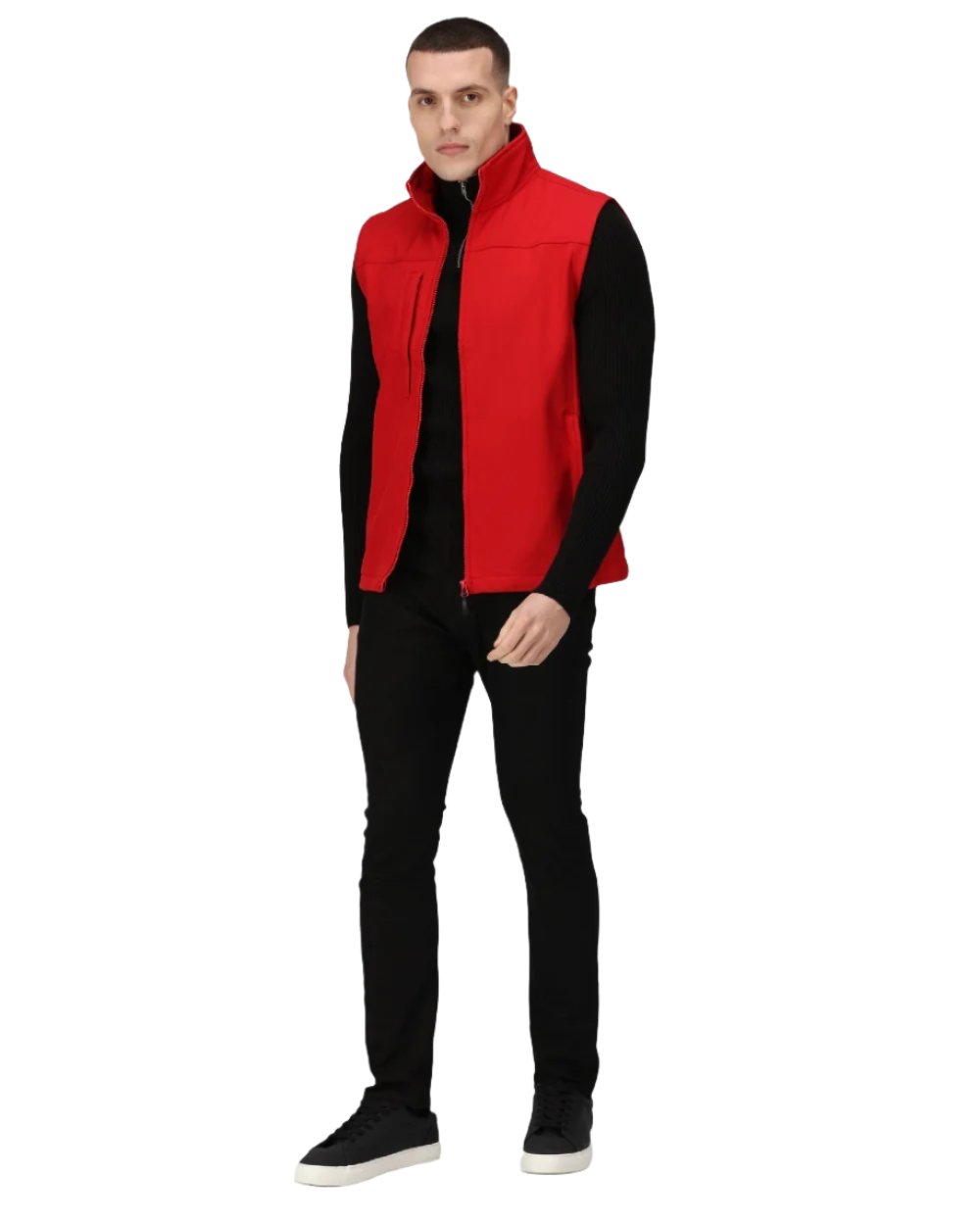 Classic Red coloured Regatta Mens Flux Softshell Bodywarmer on white background 