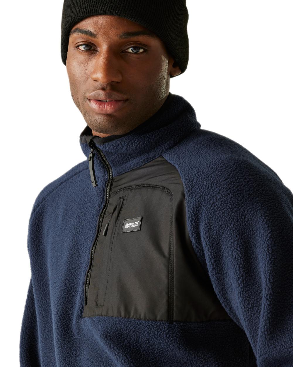 Navy Coloured Regatta Mens Frankie Borg Half Zip Fleece Jacket on white background 