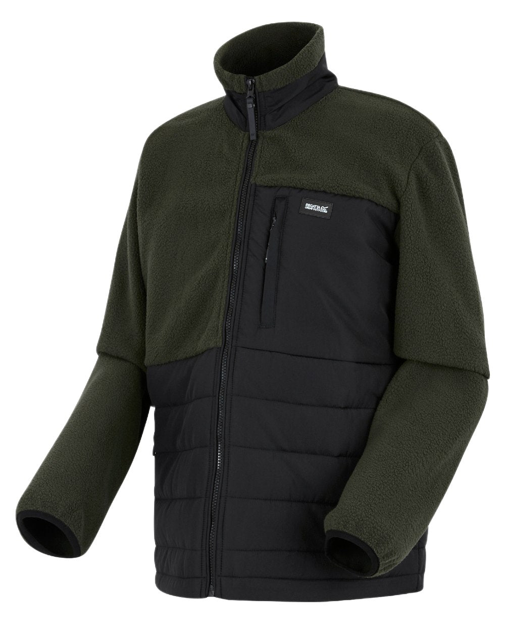 Black Dark Khaki Coloured Regatta Mens Frankie Borg Hybrid Full Zip Fleece Jacket on white background 