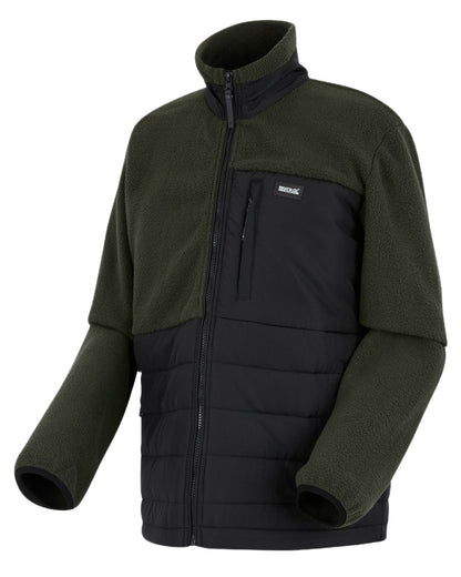 Black Dark Khaki Coloured Regatta Mens Frankie Borg Hybrid Full Zip Fleece Jacket on white background 