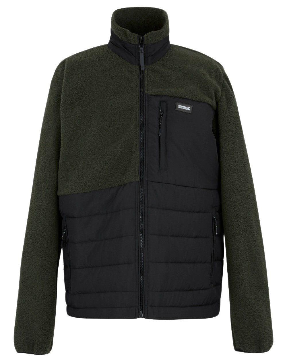 Black Dark Khaki Coloured Regatta Mens Frankie Borg Hybrid Full Zip Fleece Jacket on white background 