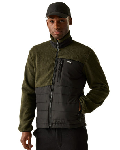 Black Dark Khaki Coloured Regatta Mens Frankie Borg Hybrid Full Zip Fleece Jacket on white background 