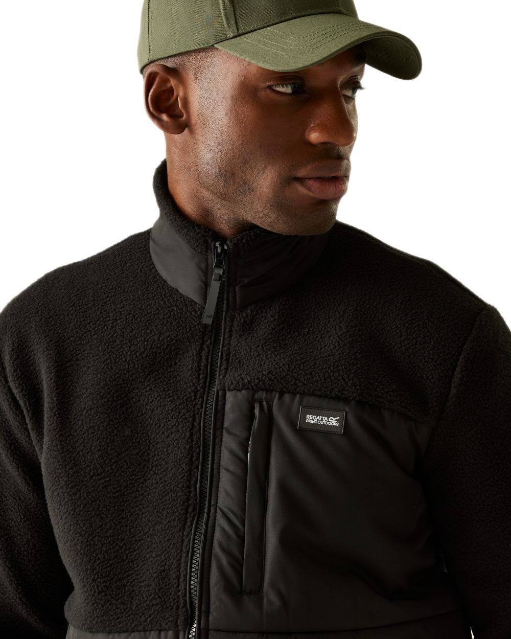 Black Coloured Regatta Mens Frankie Borg Hybrid Full Zip Fleece Jacket on white background 