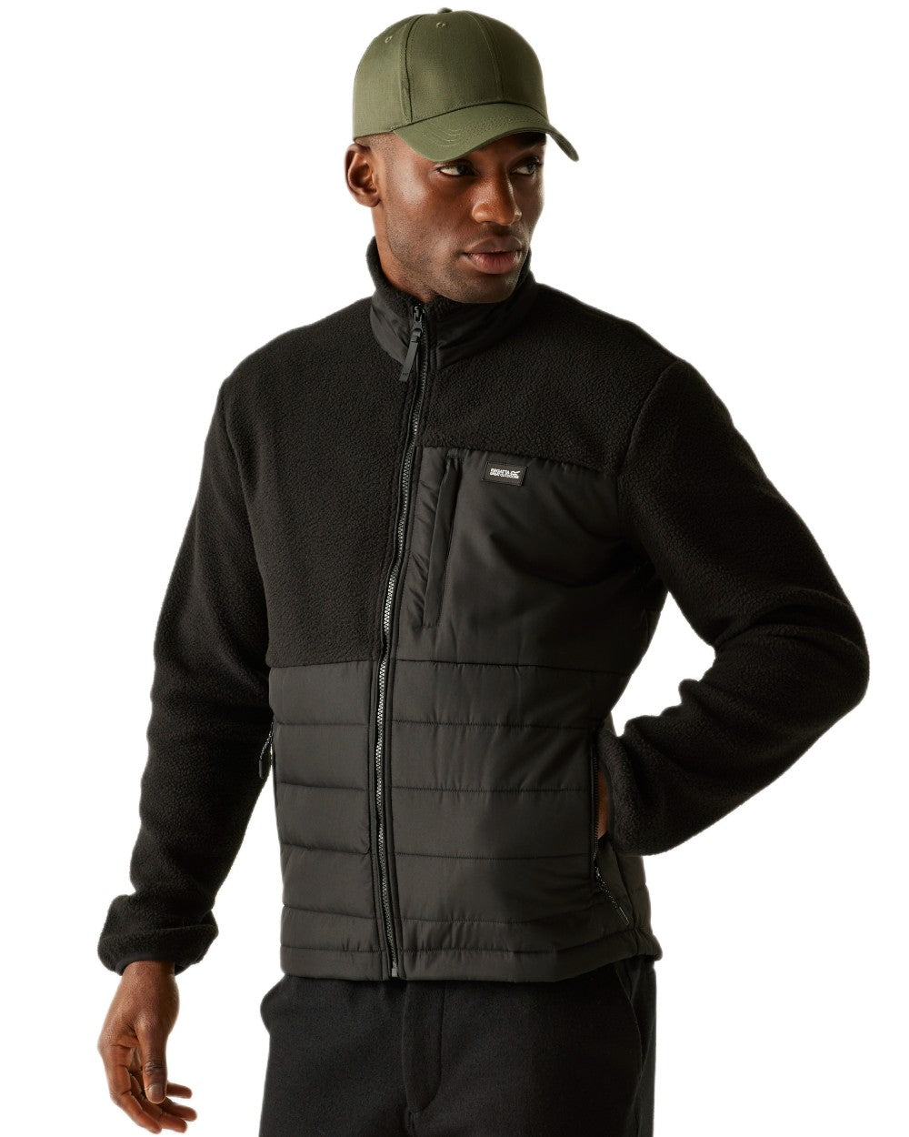 Black Coloured Regatta Mens Frankie Borg Hybrid Full Zip Fleece Jacket on white background 