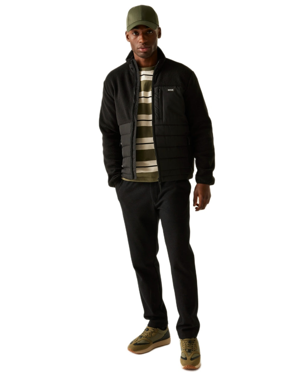 Black Coloured Regatta Mens Frankie Borg Hybrid Full Zip Fleece Jacket on white background 