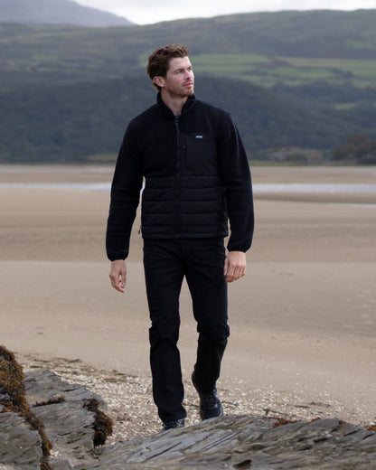 Black Coloured Regatta Mens Frankie Borg Hybrid Full Zip Fleece Jacket on outdoor background 