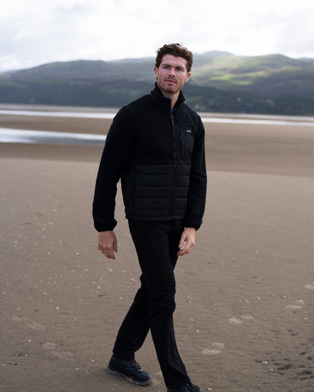 Black Coloured Regatta Mens Frankie Borg Hybrid Full Zip Fleece Jacket on outdoor background 