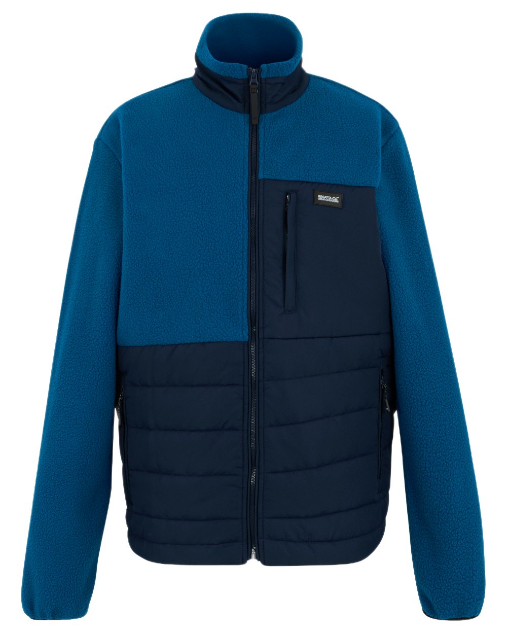 Navy Blue Coloured Regatta Mens Frankie Borg Hybrid Full Zip Fleece Jacket on white background 