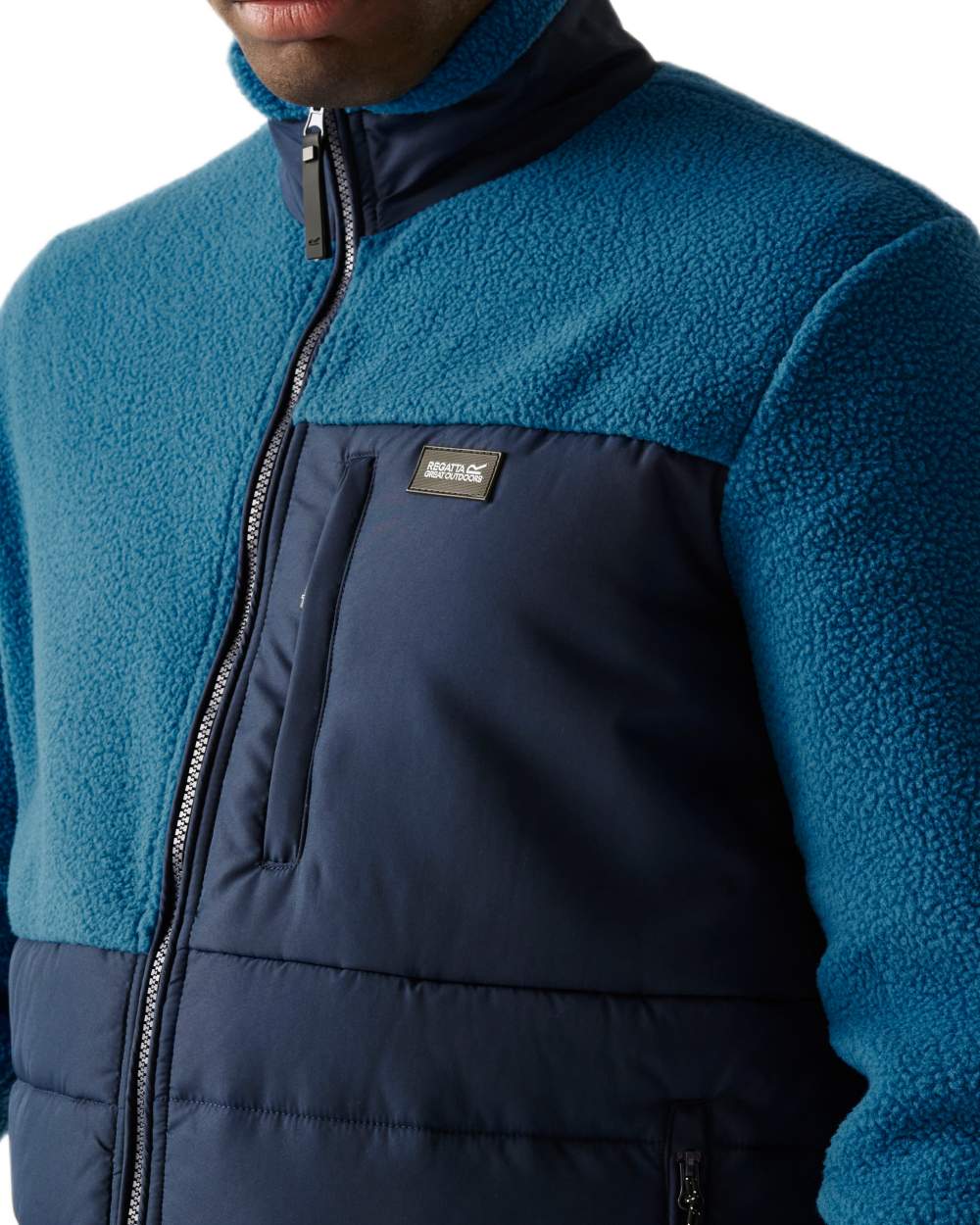 Navy Blue Coloured Regatta Mens Frankie Borg Hybrid Full Zip Fleece Jacket on white background 