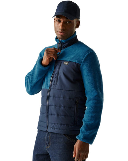 Navy Blue Coloured Regatta Mens Frankie Borg Hybrid Full Zip Fleece Jacket on white background 