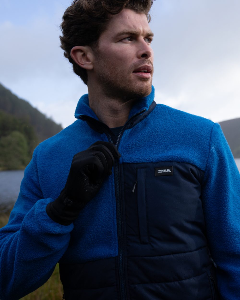 Navy Blue Coloured Regatta Mens Frankie Borg Hybrid Full Zip Fleece Jacket on outdoor background 