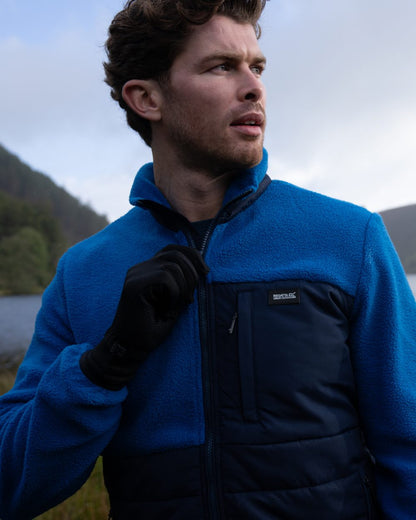 Navy Blue Coloured Regatta Mens Frankie Borg Hybrid Full Zip Fleece Jacket on outdoor background 