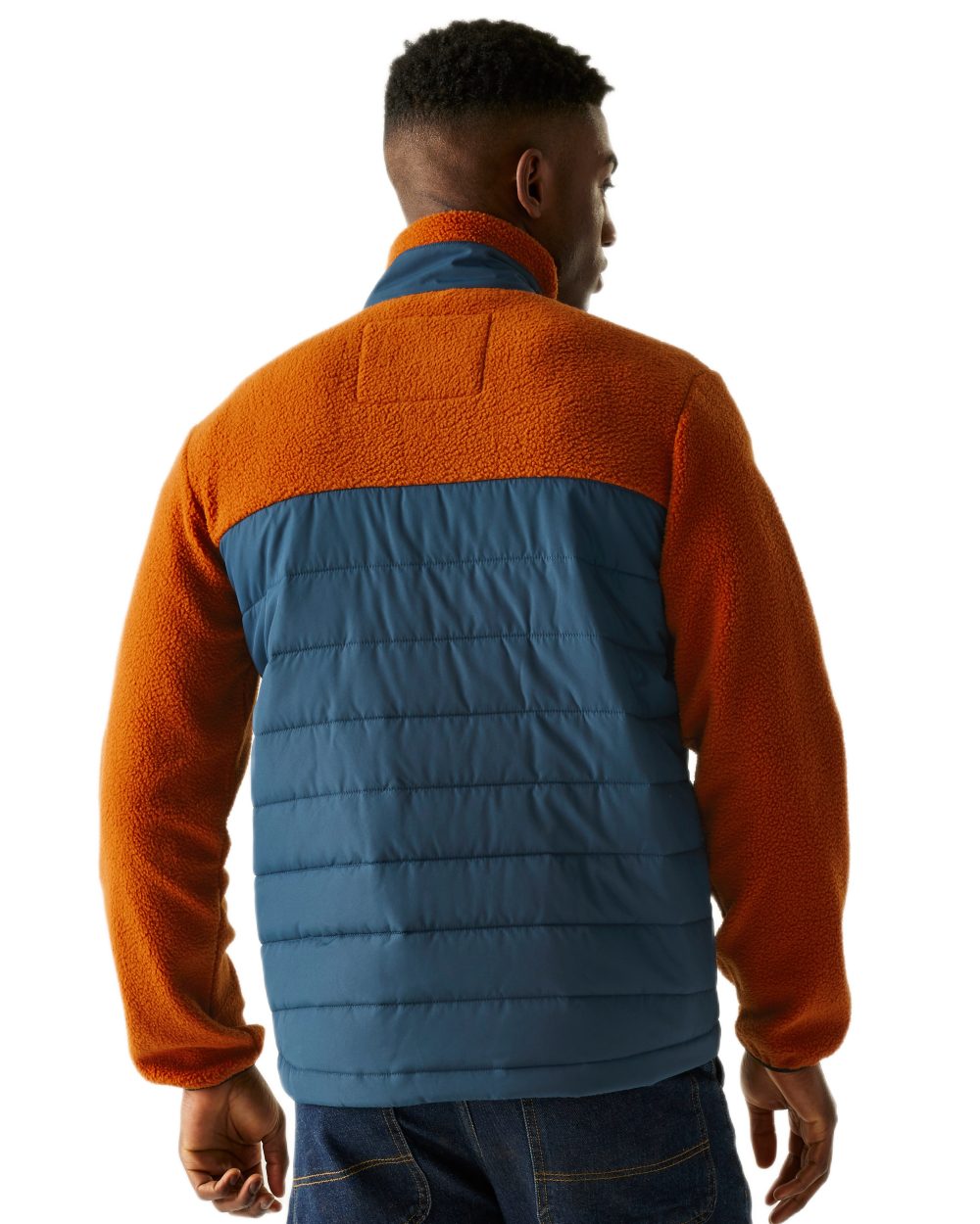 Potters Orange Blue Coloured Regatta Mens Frankie Borg Hybrid Full Zip Fleece Jacket on white background 