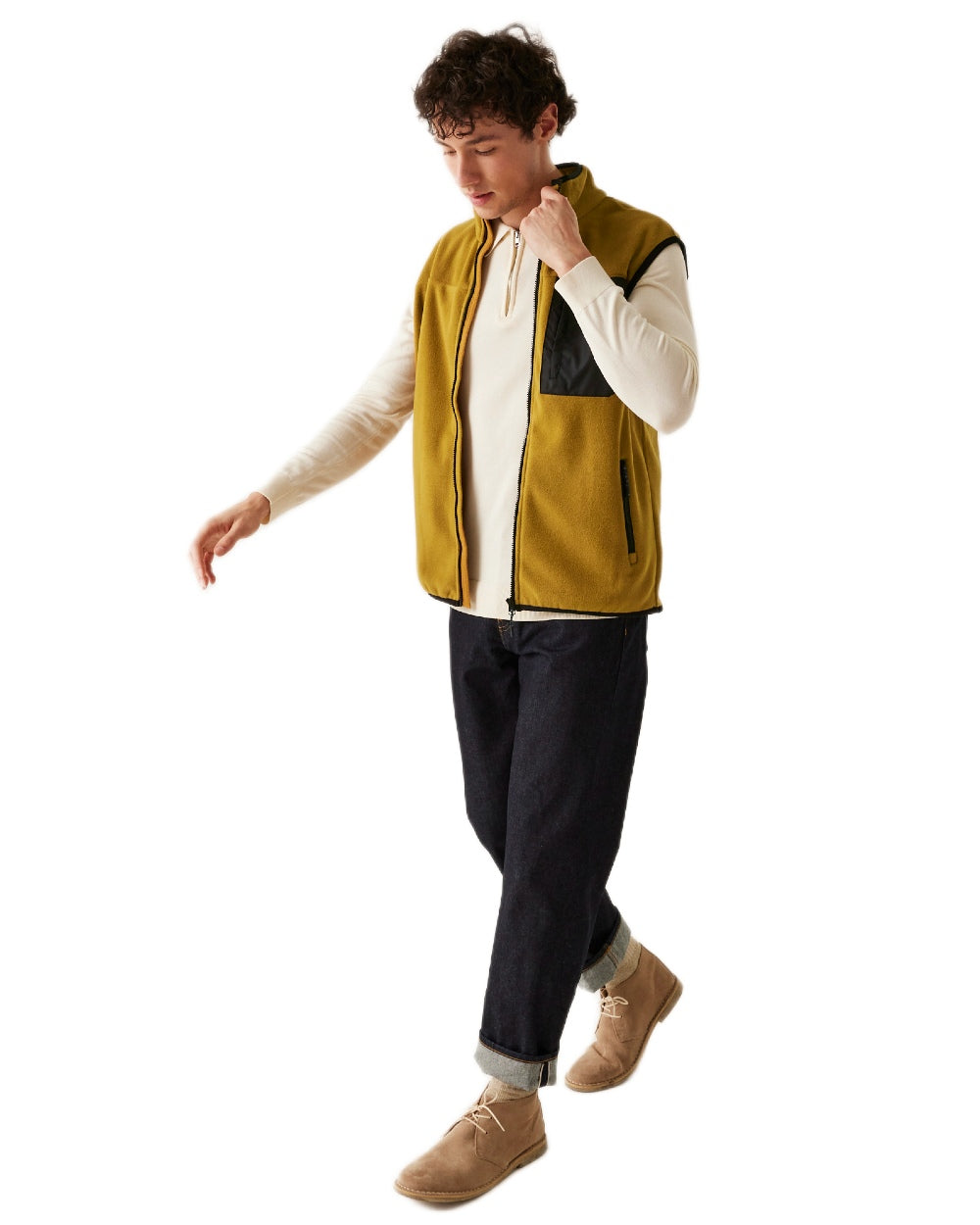 Cumin Coloured Regatta Mens Frankie Fleece Gilet on white background 