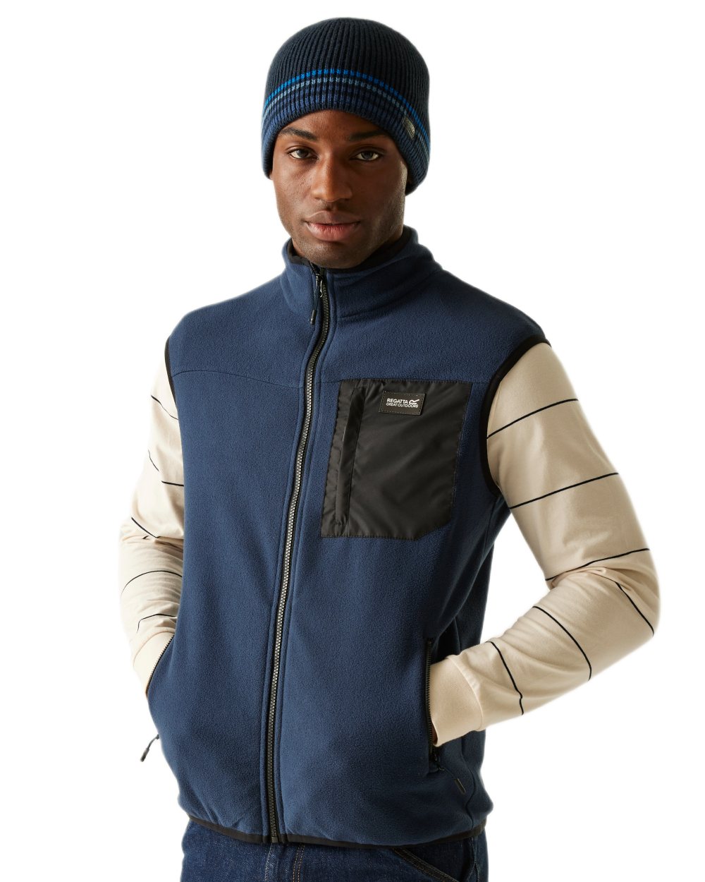 Navy Coloured Regatta Mens Frankie Fleece Gilet on white background 
