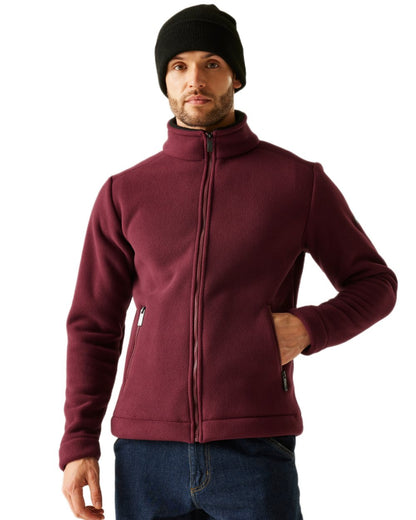 Dark Maroon Black Coloured Regatta Mens Garrian II Full Zip Fleece Jacket on white background 