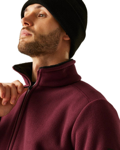 Dark Maroon Black Coloured Regatta Mens Garrian II Full Zip Fleece Jacket on white background 