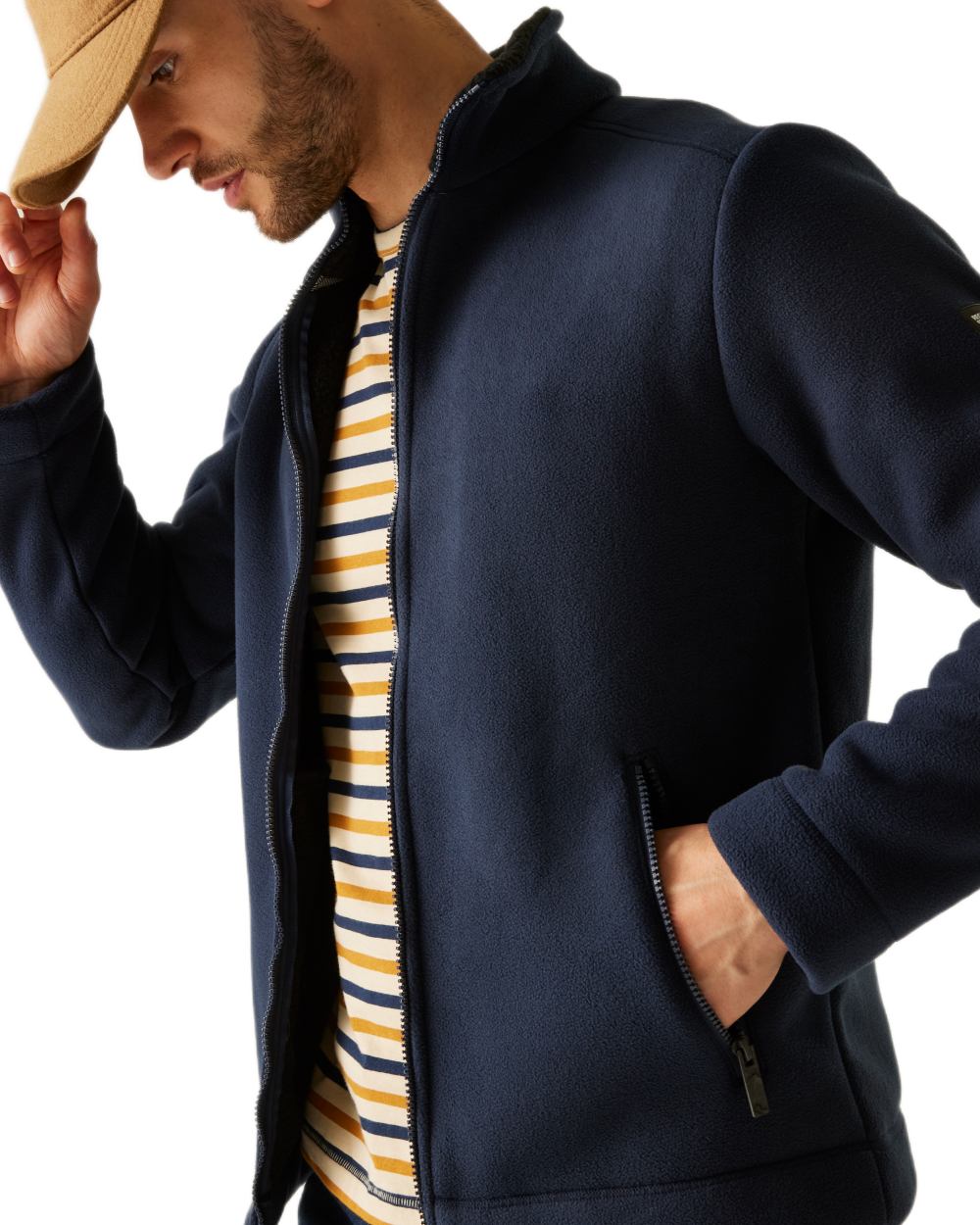 Navy Black Coloured Regatta Mens Garrian II Full Zip Fleece Jacket on white background 