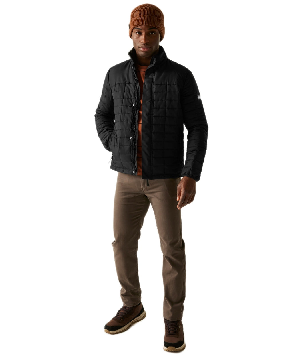 Black Coloured Regatta Mens Haire Padded Jacket on white background 