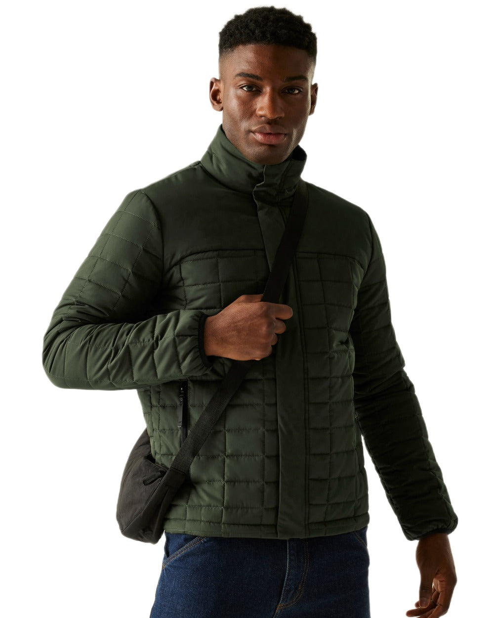 Dark Khaki Black Coloured Regatta Mens Haire Padded Jacket on white background 
