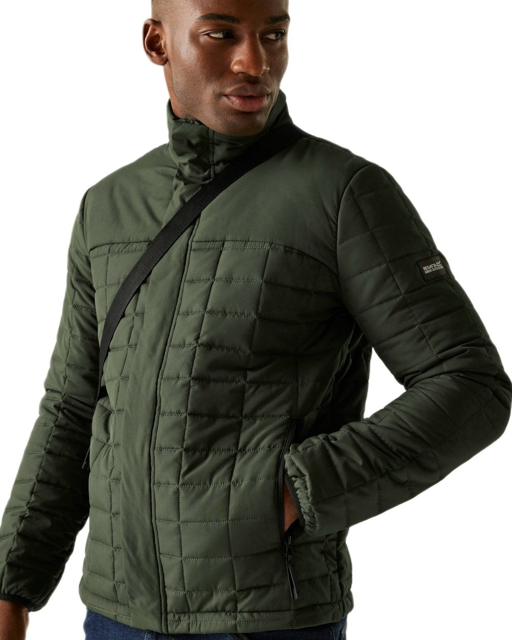 Dark Khaki Black Coloured Regatta Mens Haire Padded Jacket on white background 