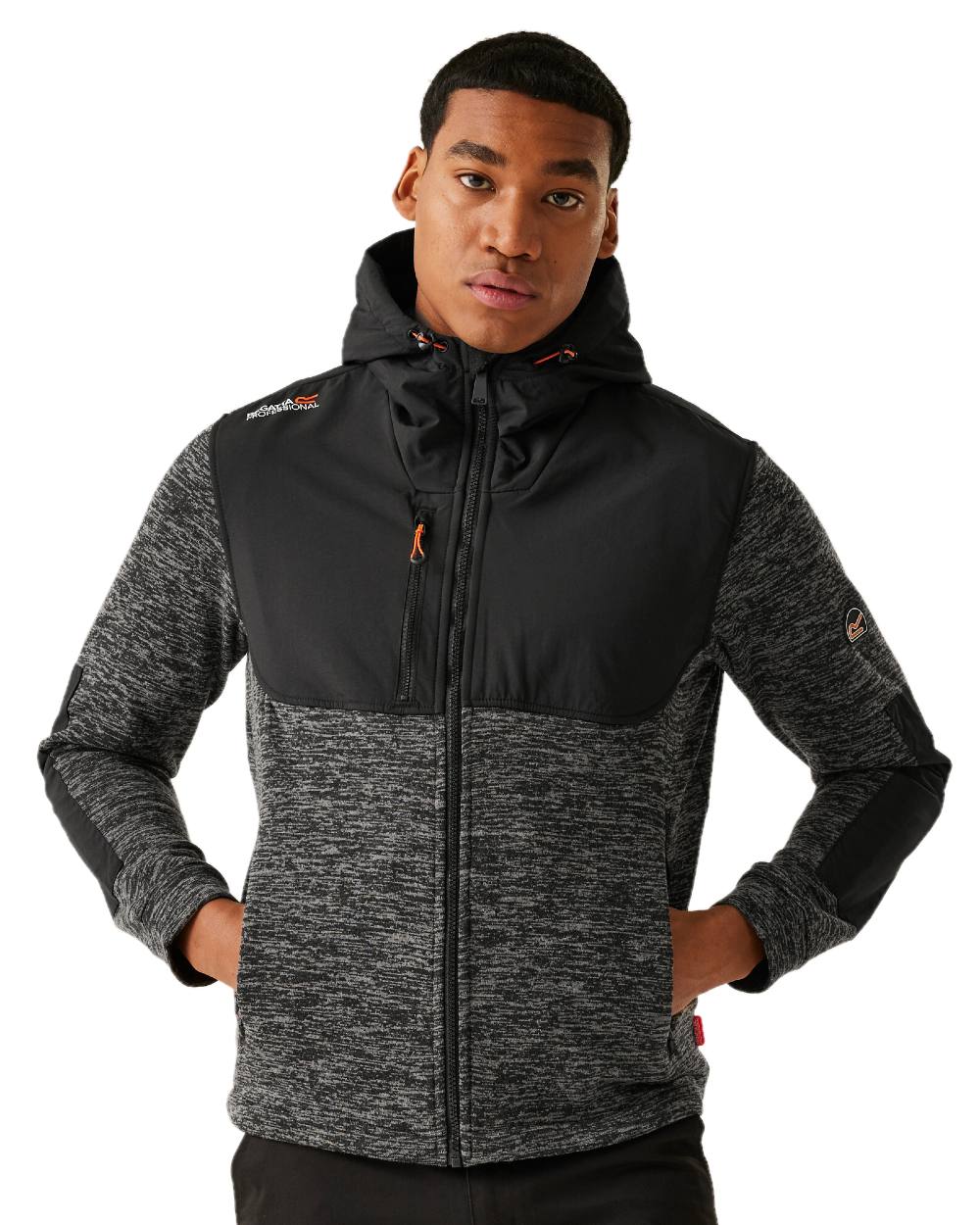 Ash Marl Black coloured Regatta Mens Heist Hybrid Jacket on white background 